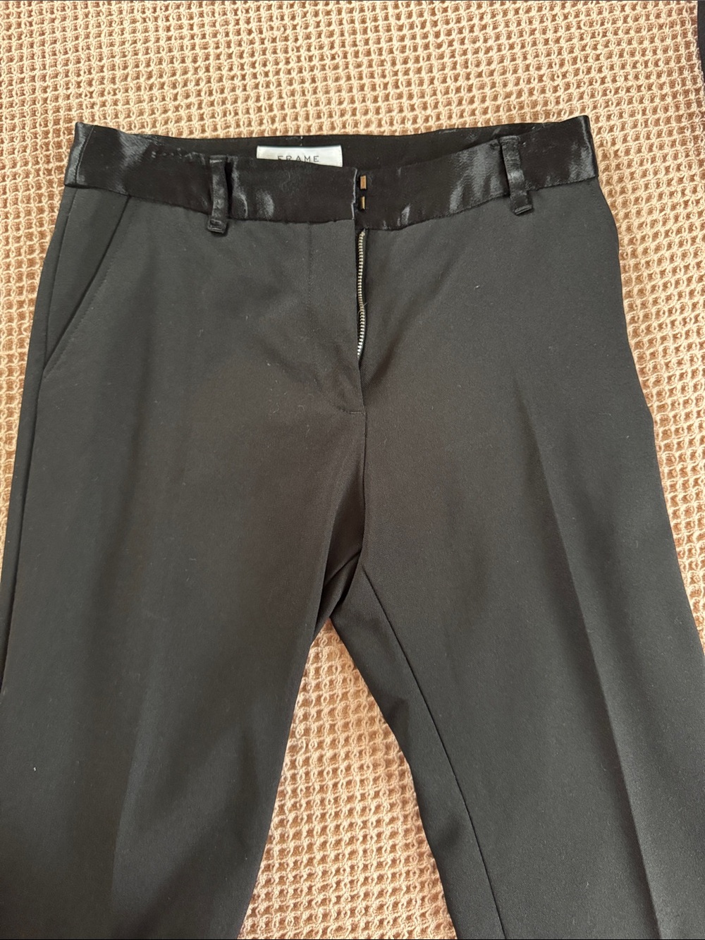 Frame Denim Men's Black Tailored Dress Pants with Satin Waistband
